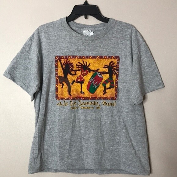 Vintage we be jammin mon key west Florida gray T-shirt size large - Picture 1 of 10